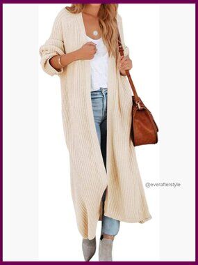 Oversized Long Cardigan Sweater Open Front Drape Knit Duster Coat